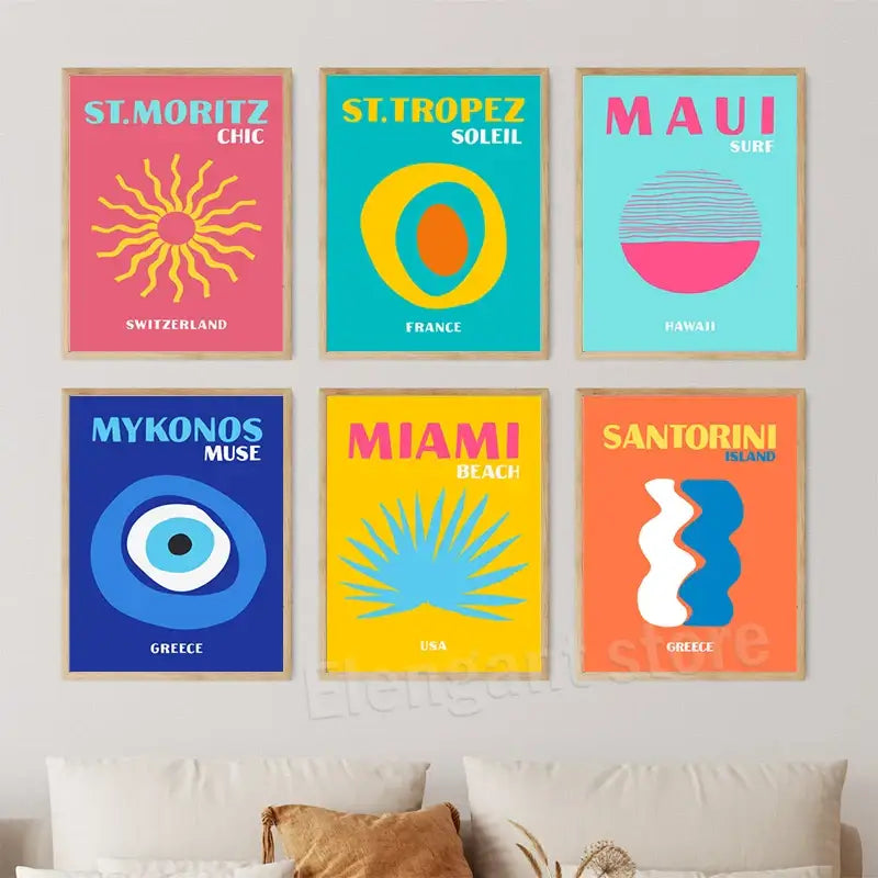 DecorBites™ Colorful Travel Posters Art Print Set