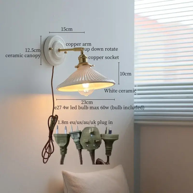 DecorBites™ Copper Arm Vintage LED Wall Lamp 70CM Adjustable Wire Living Room Bedroom Light