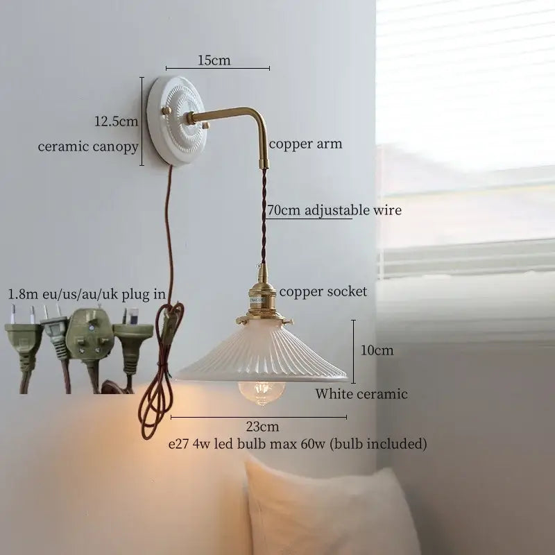 DecorBites™ Copper Arm Vintage LED Wall Lamp 70CM Adjustable Wire Living Room Bedroom Light
