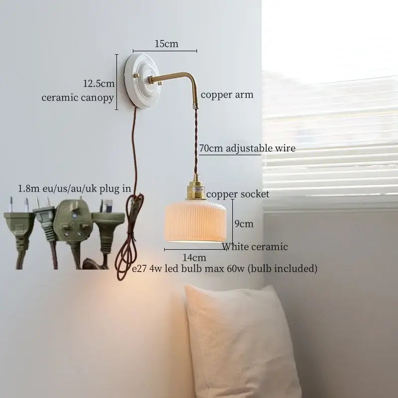 DecorBites™ Copper Arm Vintage LED Wall Lamp 70CM Adjustable Wire Living Room Bedroom Light