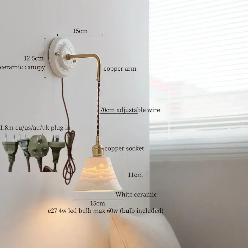 DecorBites™ Copper Arm Vintage LED Wall Lamp 70CM Adjustable Wire Living Room Bedroom Light