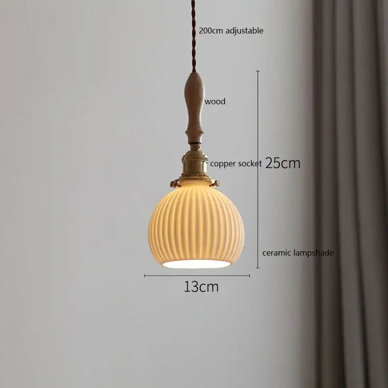 DecorBites™ Copper Ceramic LED Pendant Lamp with Wood Handle for Home Decor