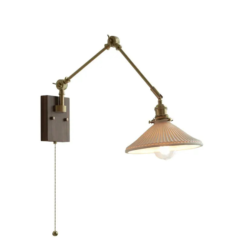 Decorbites copper swing arm wall lamp with glass shade for bedroom