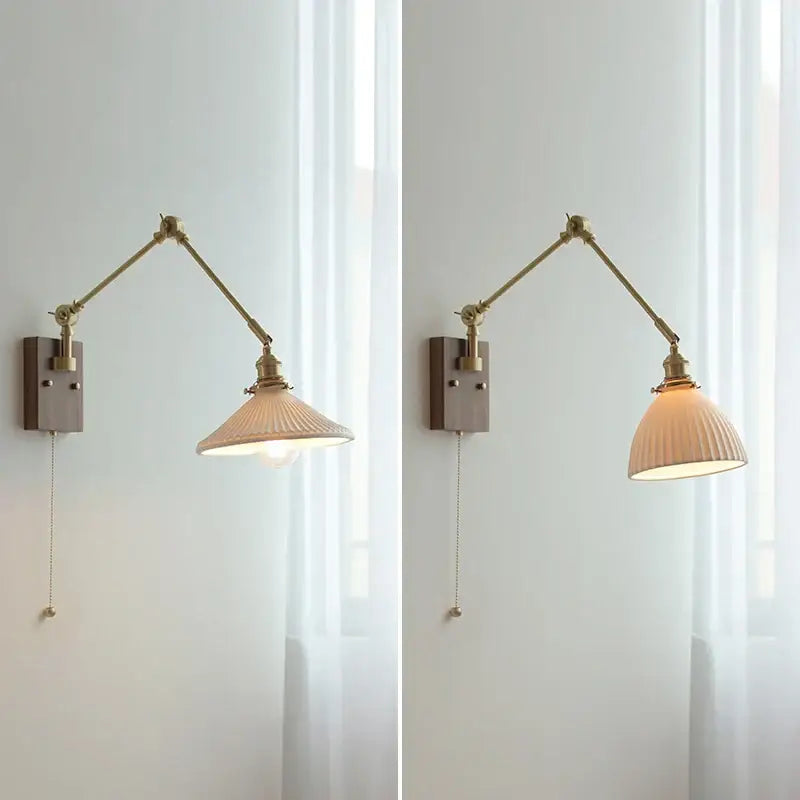 Decorbites copper swing arm wall lamp with glass shade for bedroom