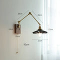 Decorbites copper swing arm wall lamp with glass shade for bedroom