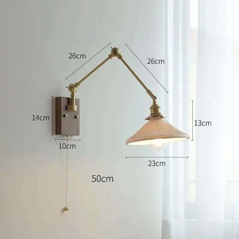 Decorbites copper swing arm wall lamp with glass shade for bedroom