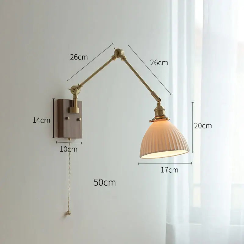 Decorbites copper swing arm wall lamp with glass shade for bedroom