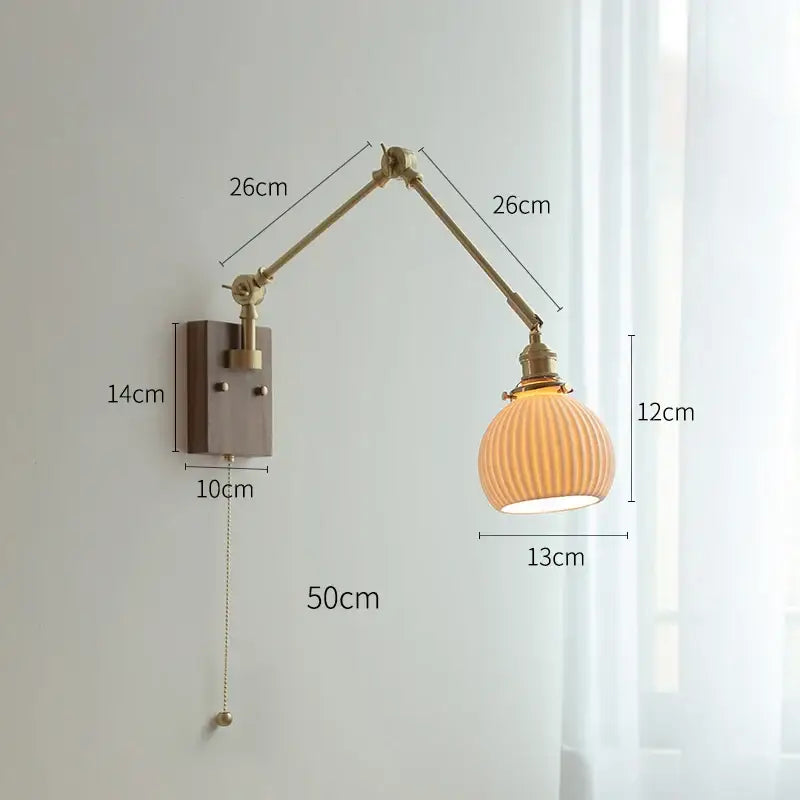 Decorbites copper swing arm wall lamp with glass shade for bedroom