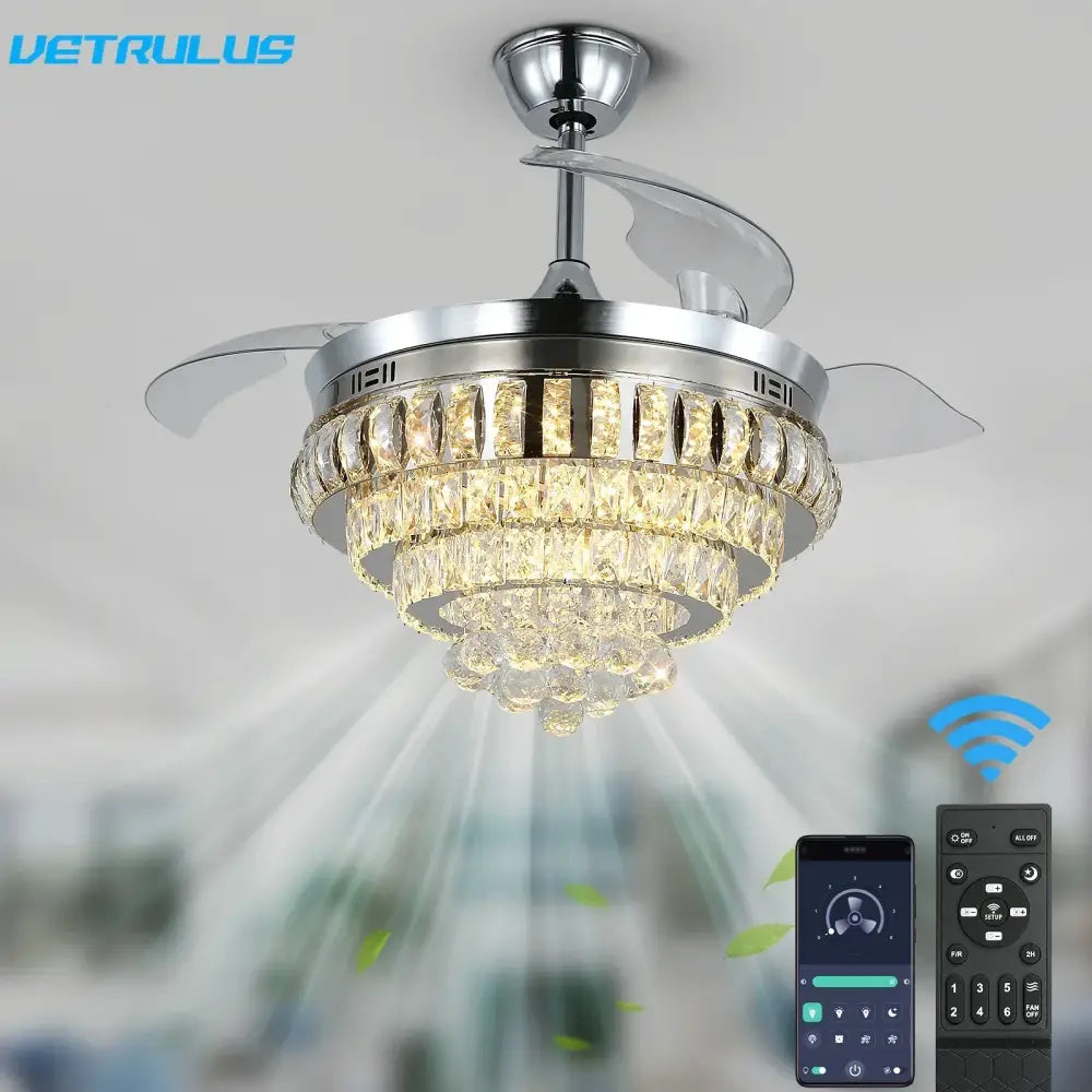 DecorBites™ Crystal Ceiling Fan with LED Light and Remote Control