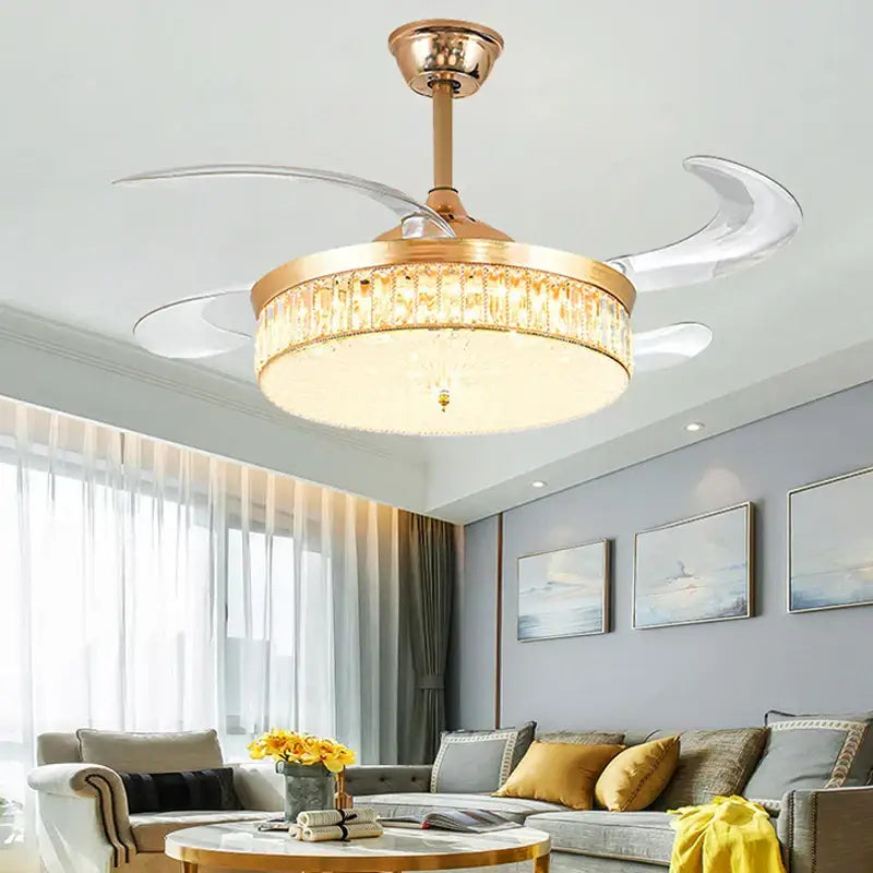 DecorBites™ Crystal Ceiling Fans with LED Light & Remote Control, Gold Finish