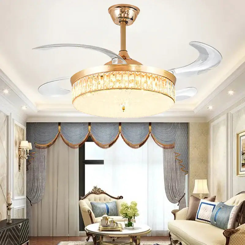 DecorBites™ Crystal Ceiling Fans with LED Light & Remote Control, Gold Finish