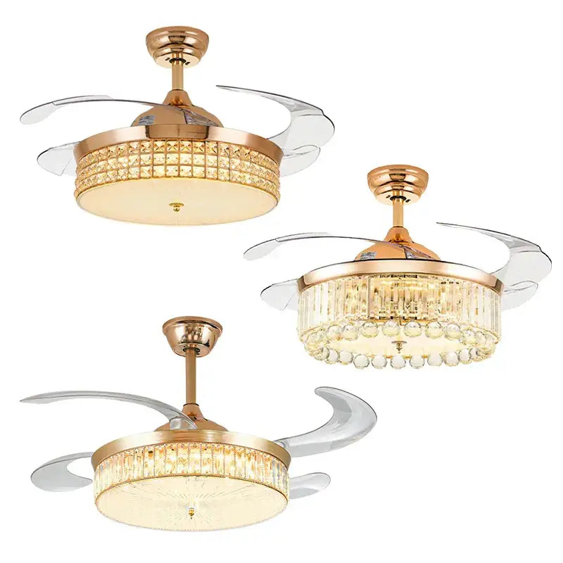 DecorBites™ Crystal Ceiling Fans with LED Light & Remote Control, Gold Finish