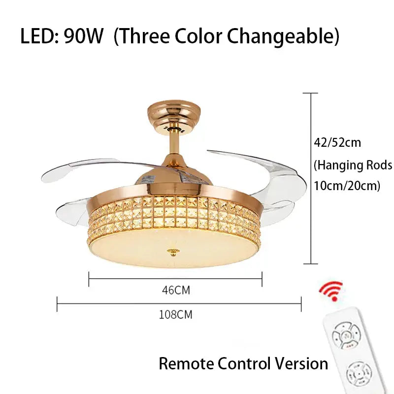 DecorBites™ Crystal Ceiling Fans with LED Light & Remote Control, Gold Finish