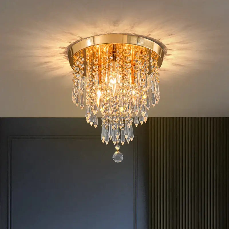 Elegant golden crystal ceiling light dining room teardrop chandelier