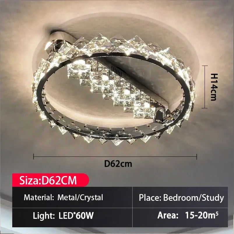 Modern chrome crystal ceiling light for living room led warmth