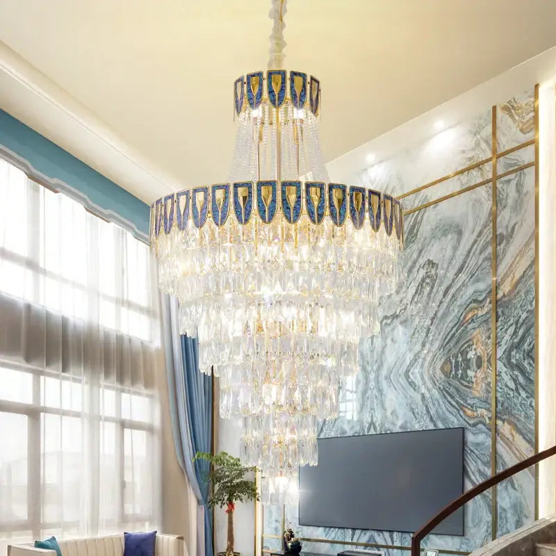 Elegant chrome multi tier crystal chandelier living room art