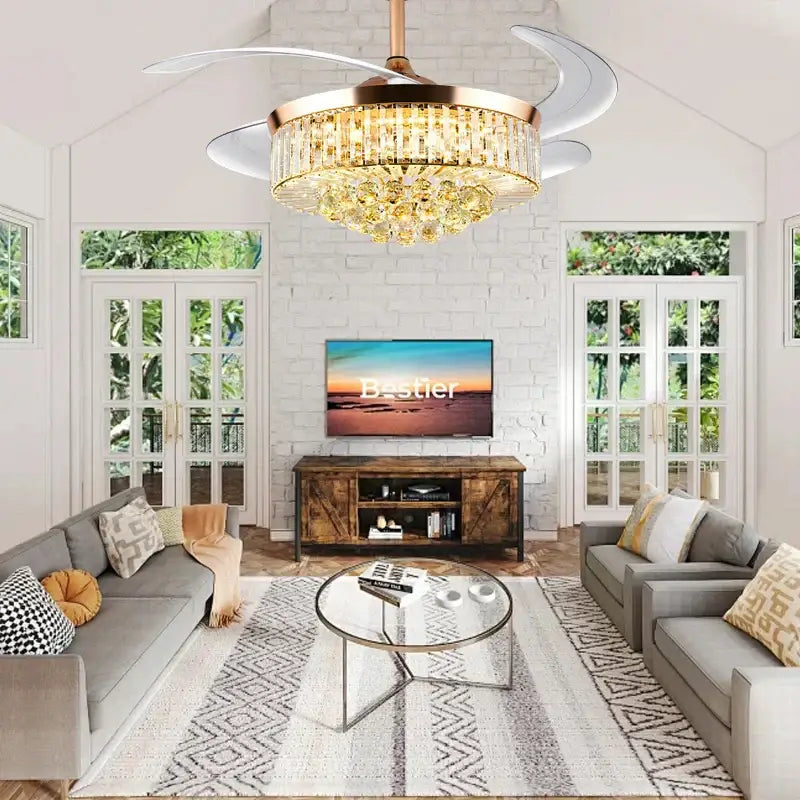 DecorBites™ Crystal Chandelier Ceiling Fan with Dimmable LED Lighting and Remote Control