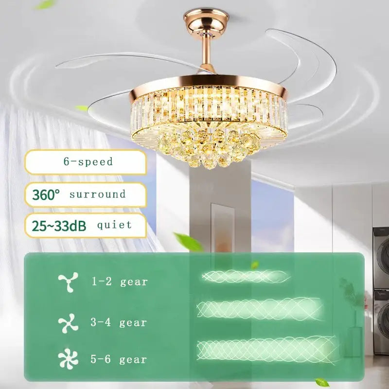 DecorBites™ Crystal Chandelier Ceiling Fan with Dimmable LED Lighting and Remote Control