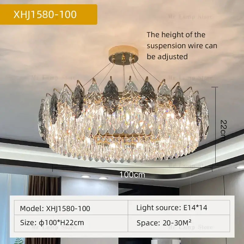 Luxury gold and gray crystal chandelier living room lighting