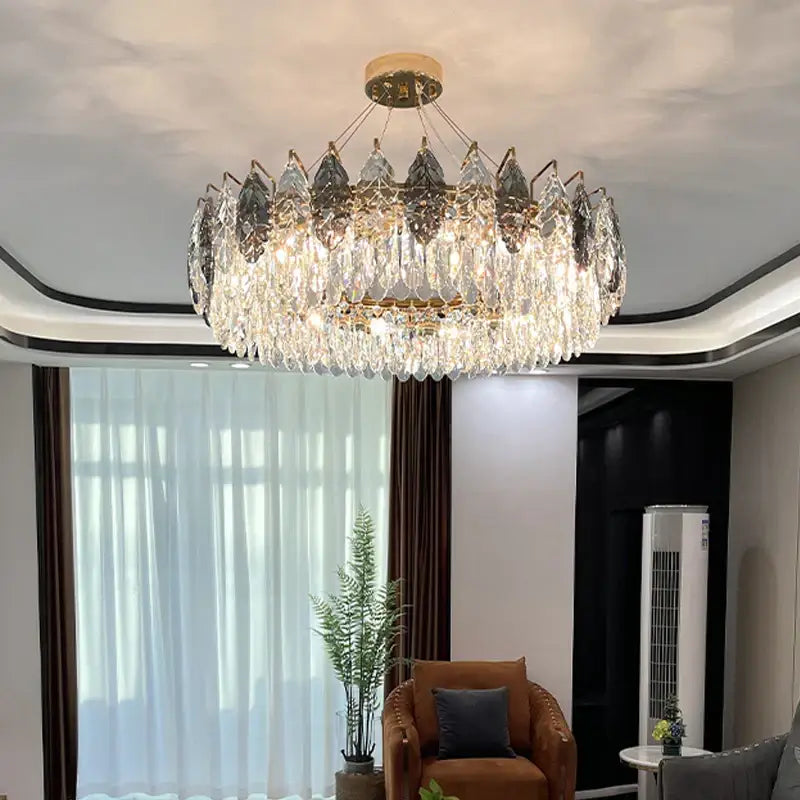 Luxury gold and gray crystal chandelier living room lighting