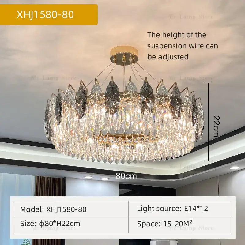 Luxury gold and gray crystal chandelier living room lighting