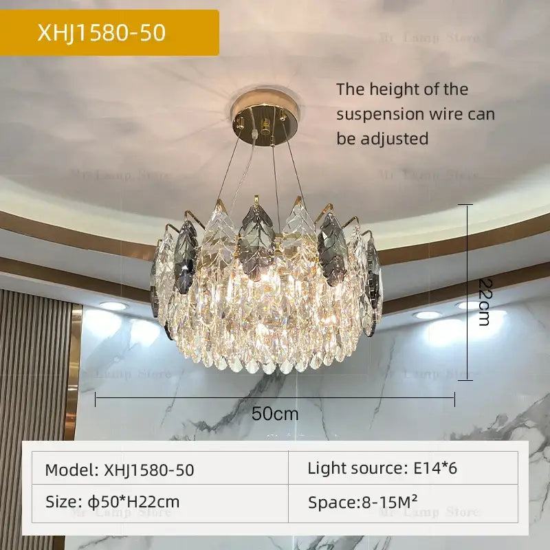 Luxury gold and gray crystal chandelier living room lighting