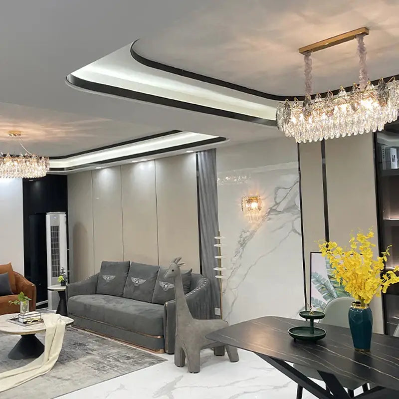 Luxury gold and gray crystal chandelier living room lighting