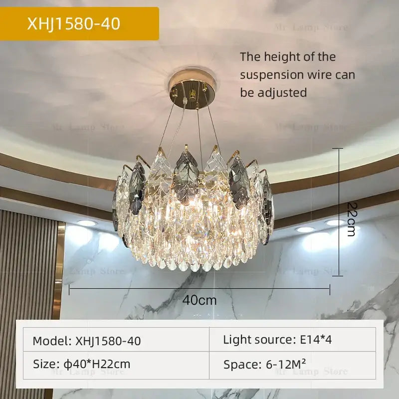 Luxury gold and gray crystal chandelier living room lighting