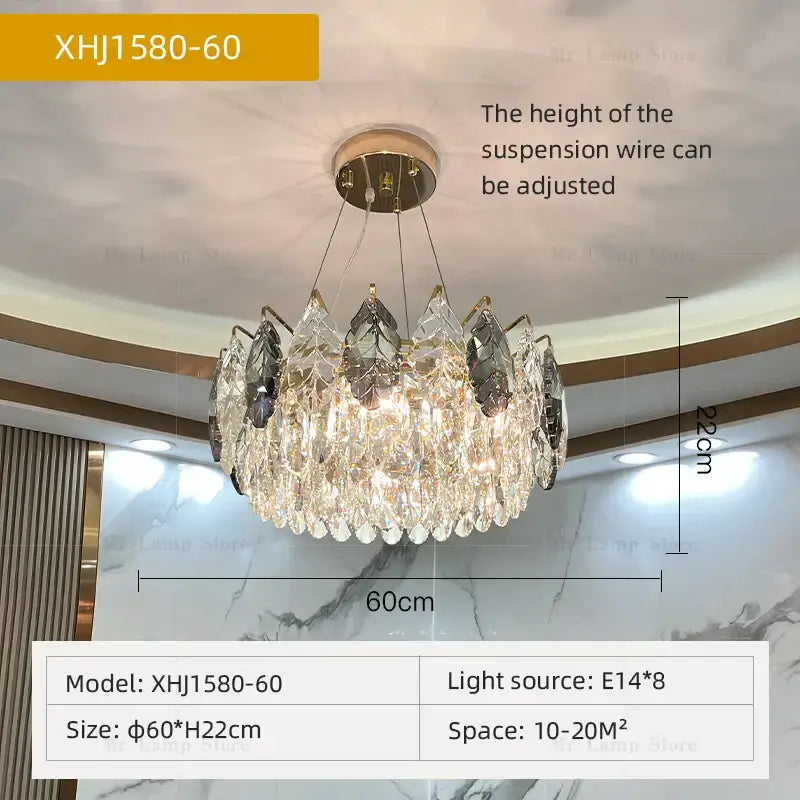 Luxury gold and gray crystal chandelier living room lighting