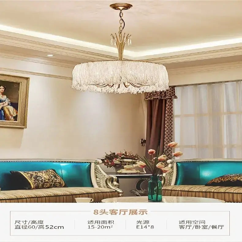 Luxurious gold crystal chandelier bedroom pendant light