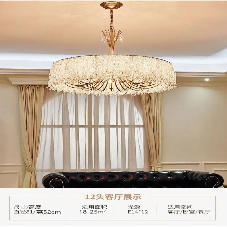 Luxurious gold crystal chandelier bedroom pendant light