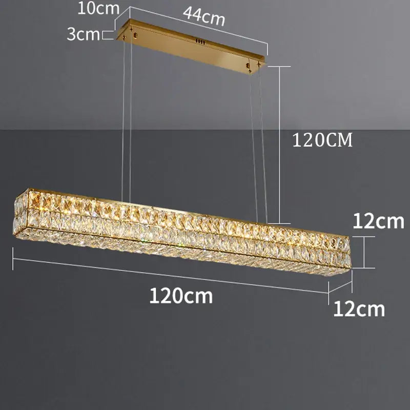 Modern gold rectangular crystal chandelier pendant light dining room