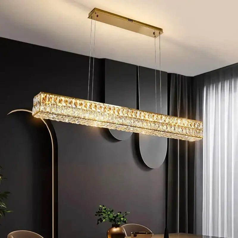 Modern gold rectangular crystal chandelier pendant light dining room