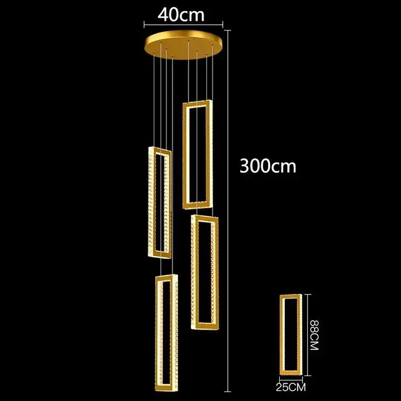 Modern golden crystal chandelier stair pendant living room led light