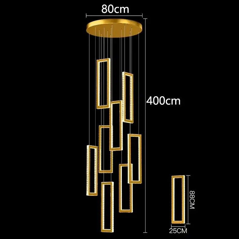 Modern golden crystal chandelier stair pendant living room led light