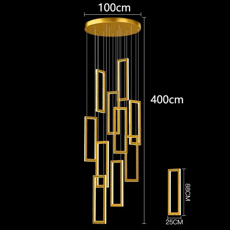 Modern golden crystal chandelier stair pendant living room led light