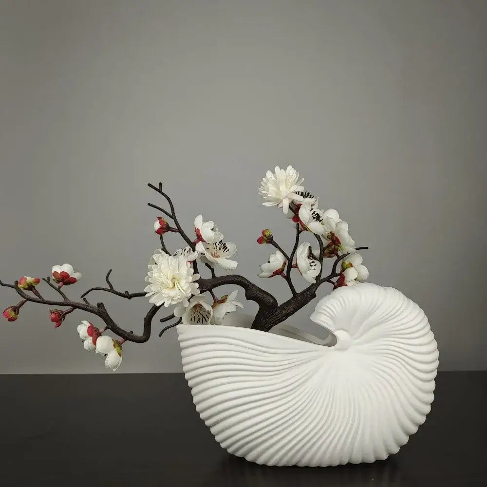 DecorBites™ Elegant Ceramic Vase with Shell Design