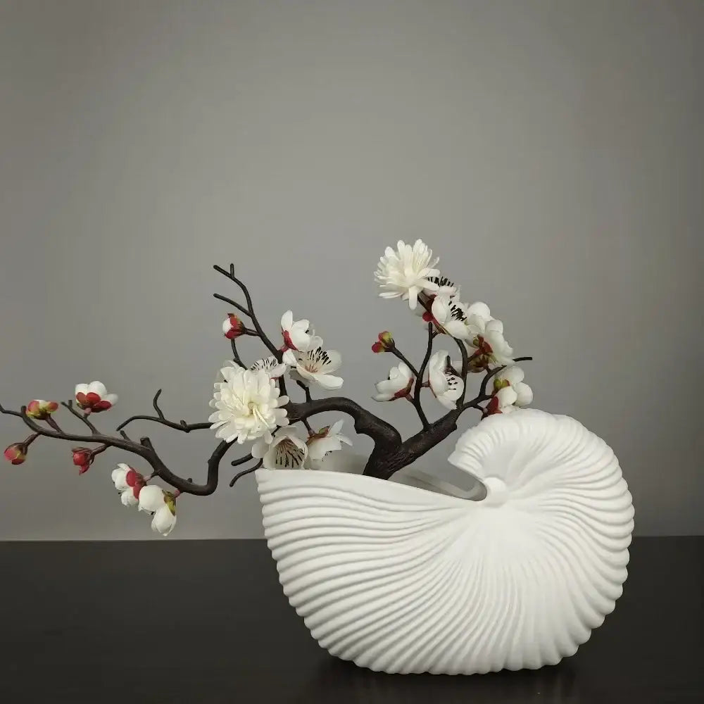 DecorBites™ Elegant Ceramic Vase with Shell Design