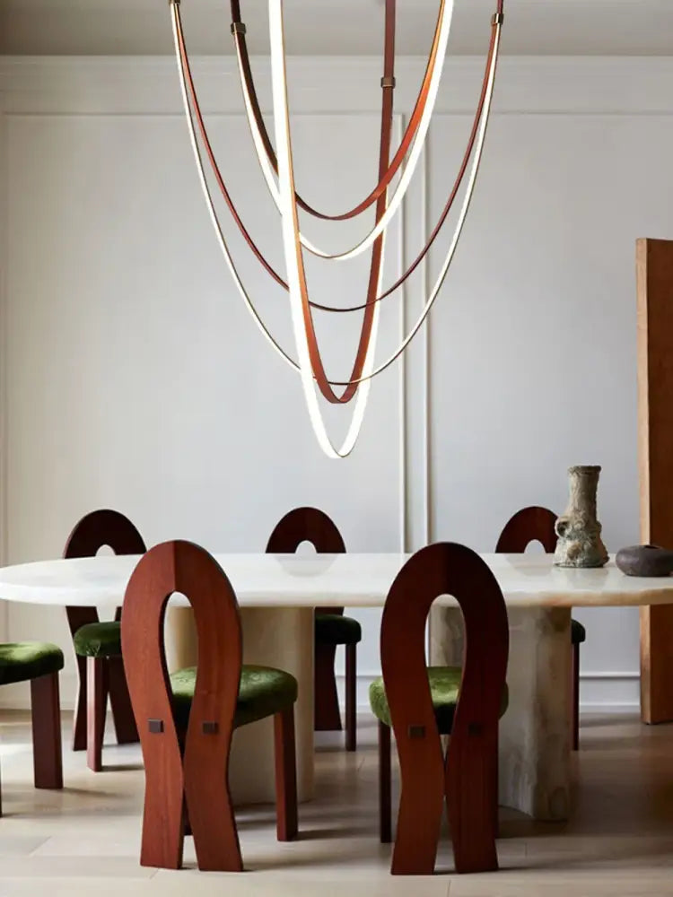 Modern flexible leather belt led chandelier living room pendant light