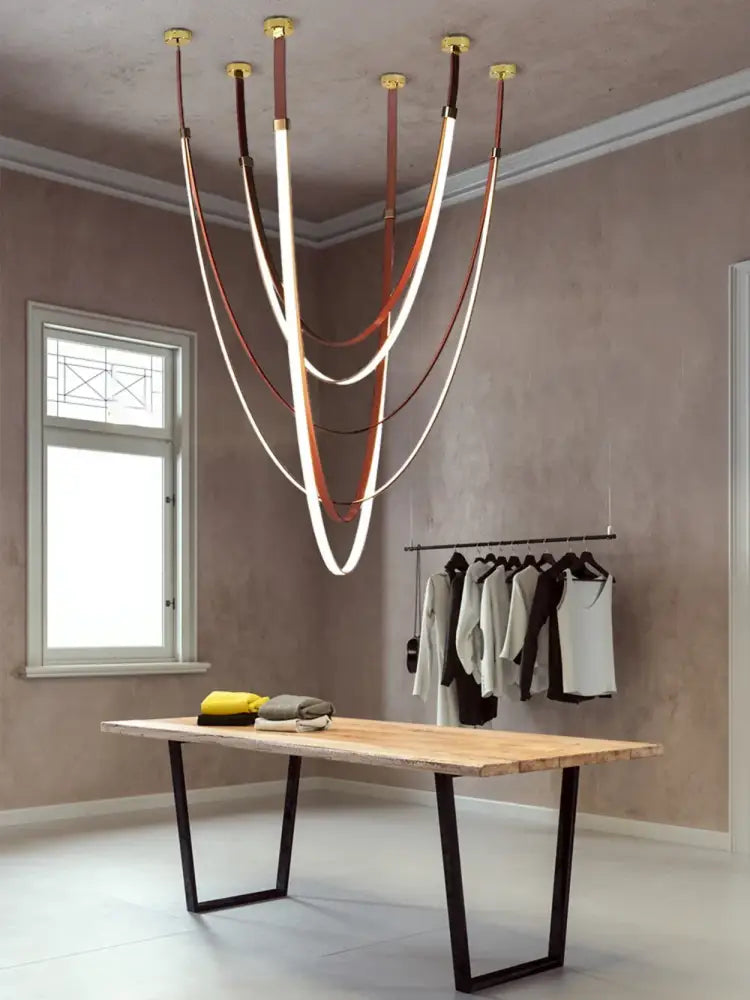 Modern flexible leather belt led chandelier living room pendant light