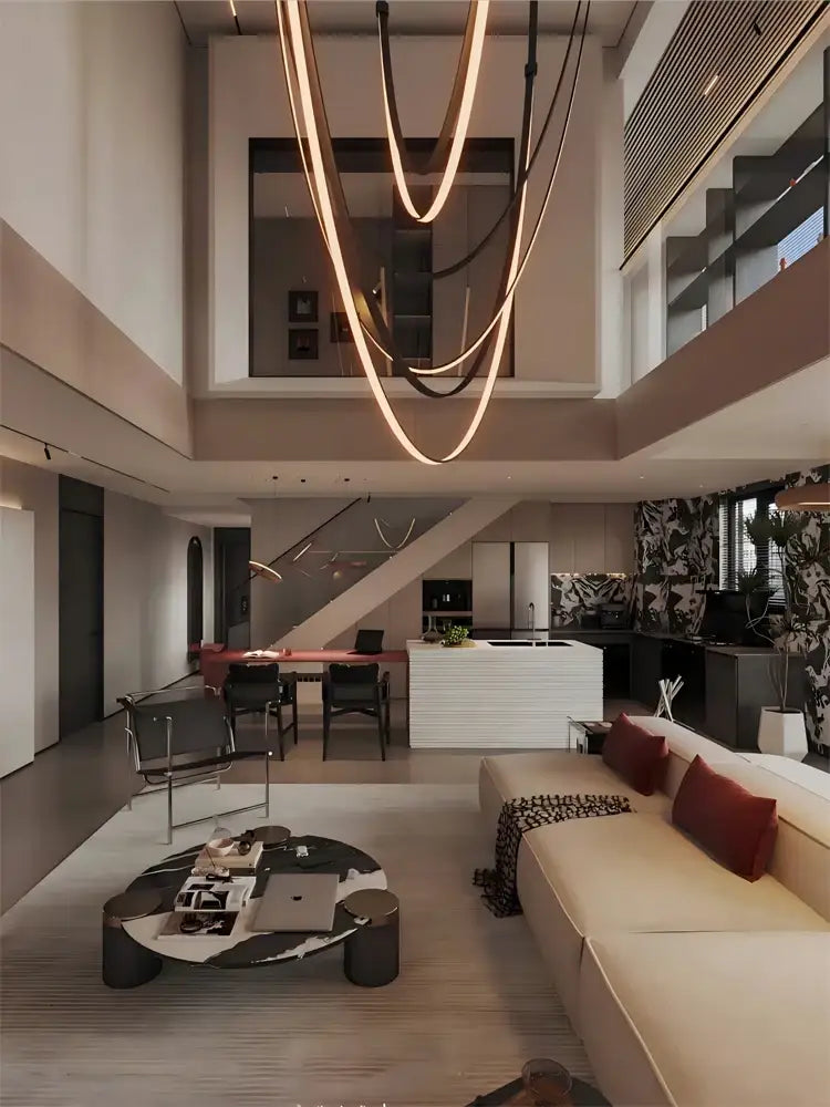 Modern flexible leather belt led chandelier living room pendant light