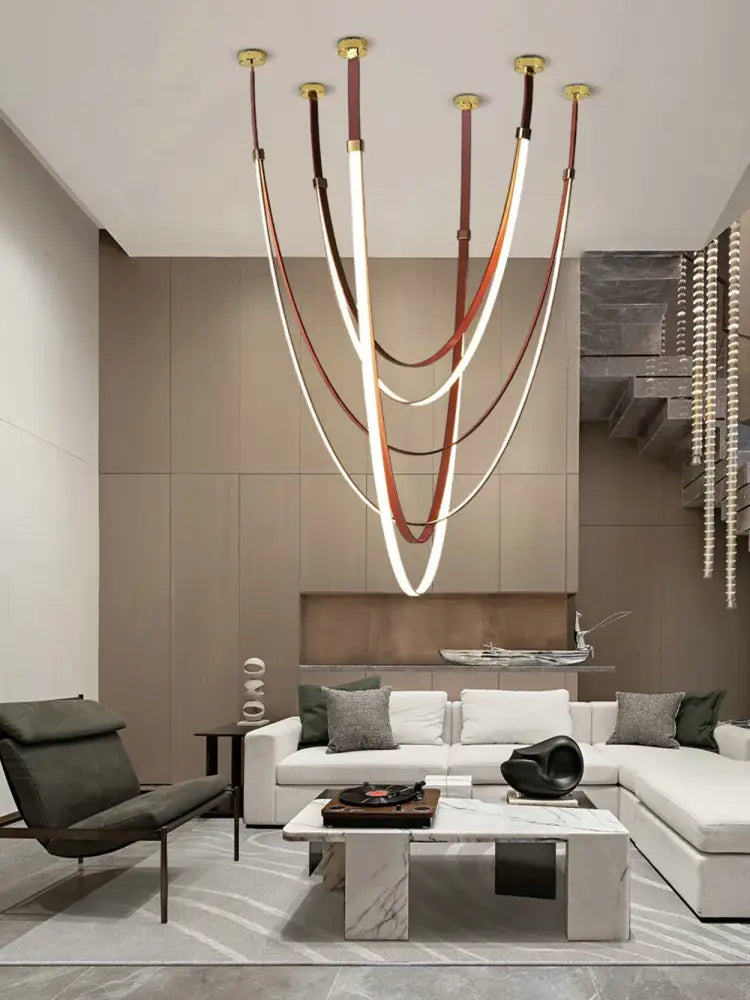Modern flexible leather belt led chandelier living room pendant light