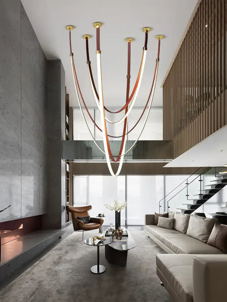 Modern flexible leather belt led chandelier living room pendant light