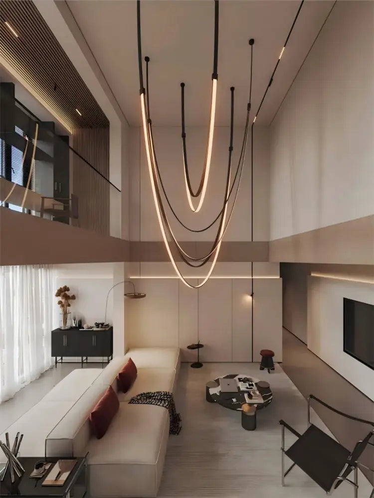 Modern flexible leather belt led chandelier living room pendant light