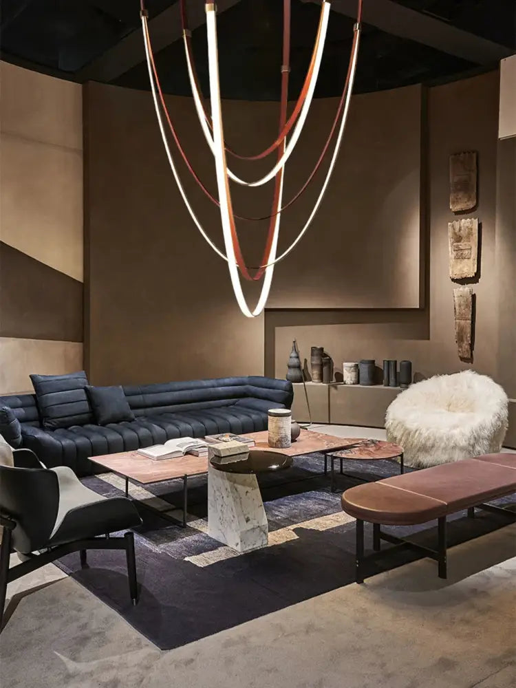 Modern flexible leather belt led chandelier living room pendant light