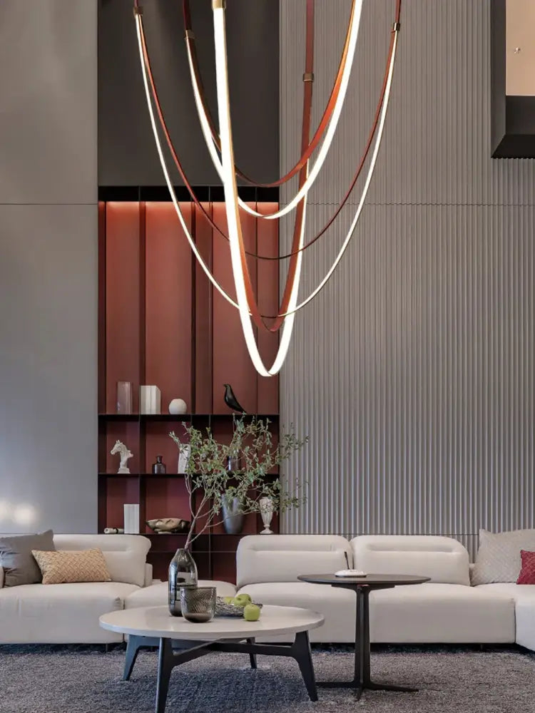 Modern flexible leather belt led chandelier living room pendant light