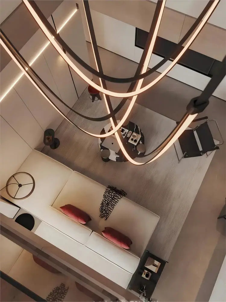 Modern flexible leather belt led chandelier living room pendant light