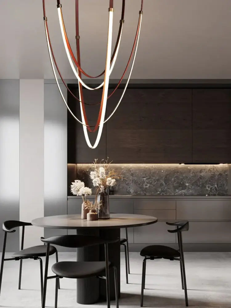 Modern flexible leather belt led chandelier living room pendant light