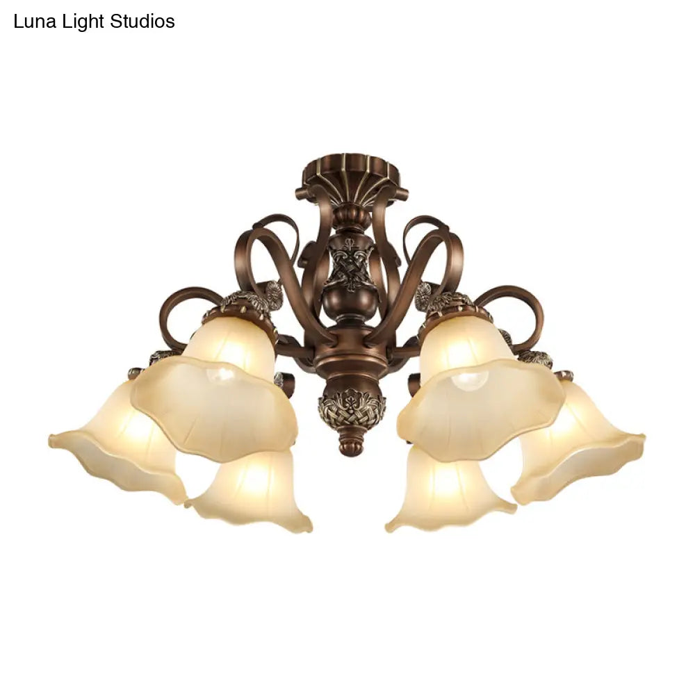 Antique bronze semi flush light with opal glass for living room