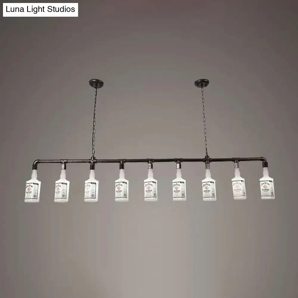 DecorBites™ Frosted White Glass Island Lamp - Loft Style, Black Wine Bottle Design - Perfect for Restaurants, Ceiling Suspension Lighting
